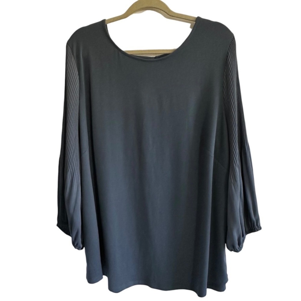 Adrianna Papell Women 3X Slate Blue Pleated Balloon Sleeve Blouse | 0133